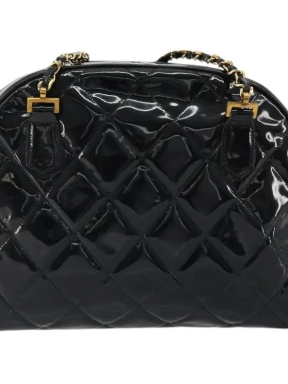 CHANEL Matelasse Chain Shoulder Bag Patent Leather Black Gold CC Auth YKZ1501